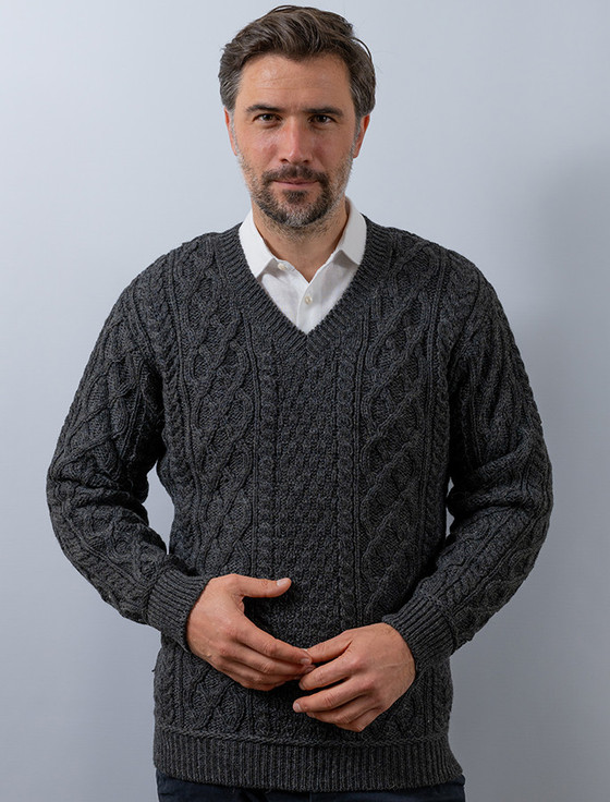 Merino V-Neck Aran Sweater | Aran Sweater Market