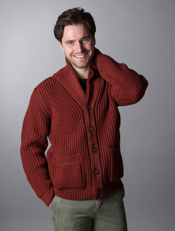 ‎Merino Wool R‎‎ibbed Shawl Neck Cardigan