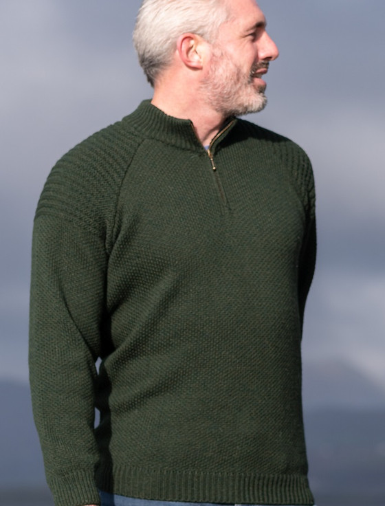 Lambswool Ribbed Half-Zip Military Sweater