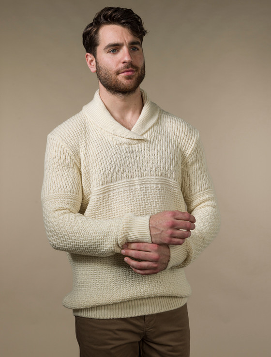 Men's Textured Shawl Collar Sweater | Aran Sweater Market