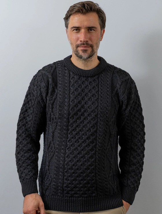 ‎Men's Cable Knit Crew‎ N‎eck Aran Wool Sweater‎‎‎‎‎