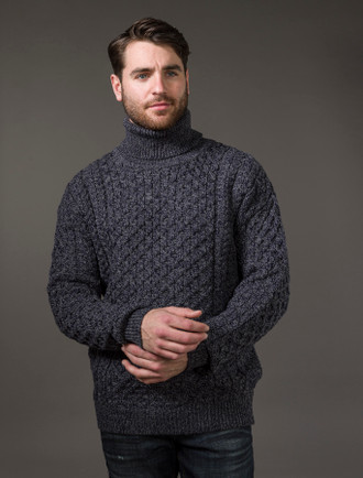Mens Wool Turtleneck Sweater, Fisherman sweater, Cable knit