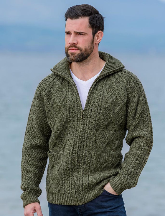 Hand Knit Zipper Cardigan with Pockets | Irish Wool Cardigans