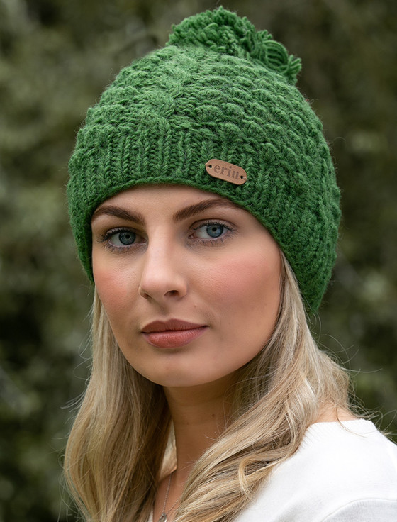Cable Knit Pom Pom Hat - Aran Sweaters Direct