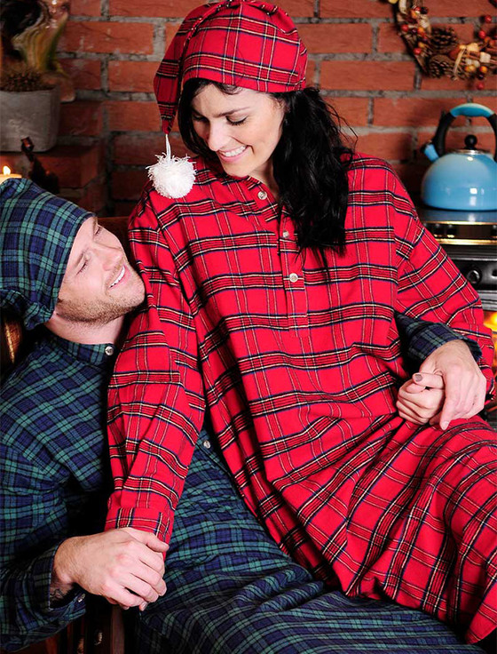 Ladies Irish Flannel Pyjamas - Green Blackwatch Tartan