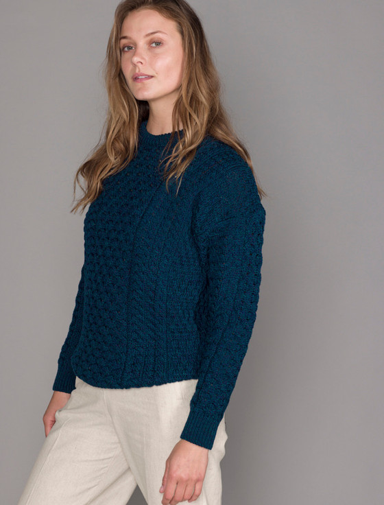 Wool Cashmere Cable Round Neck Sweater