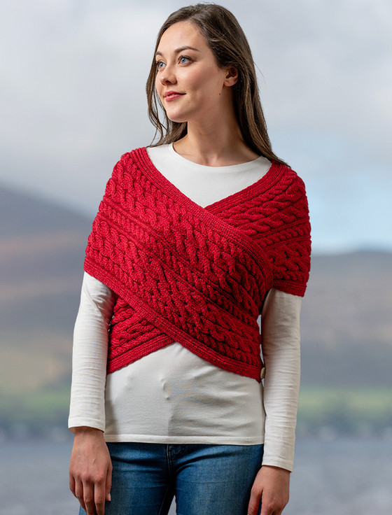 Merino Aran Cable Wrap With Buttons | Aran Sweater Market