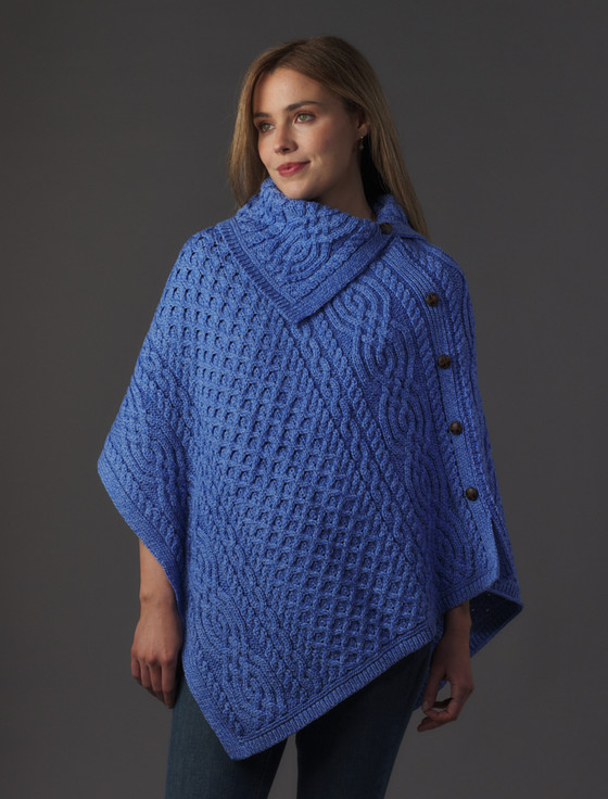 Ladies Merino Button Poncho Aran Sweater Market