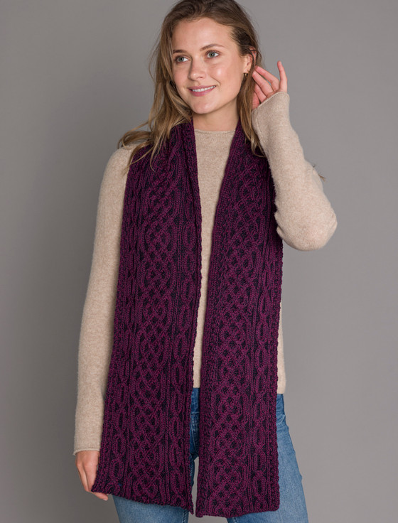 Super Soft Aran Cable Knit Scarf Berry