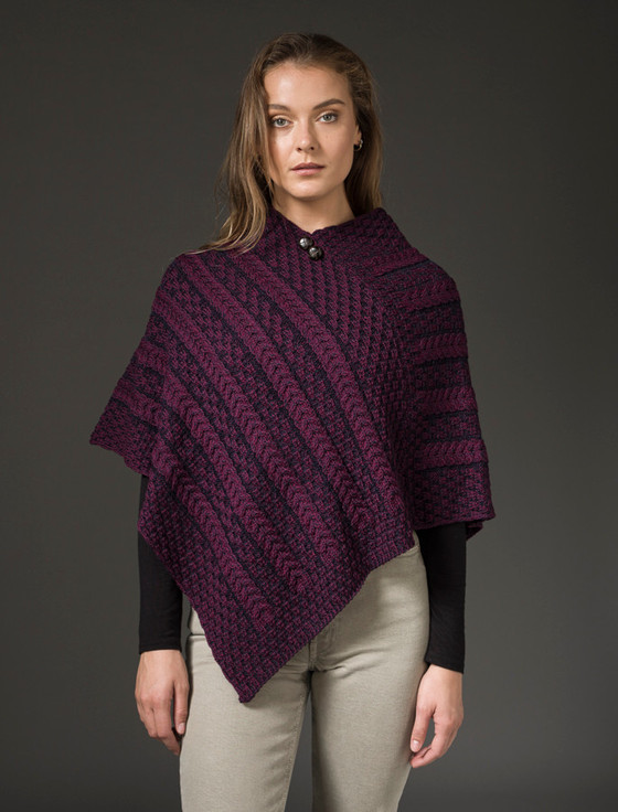 Plated Aran Poncho With Button Detail Aran Sweater Market