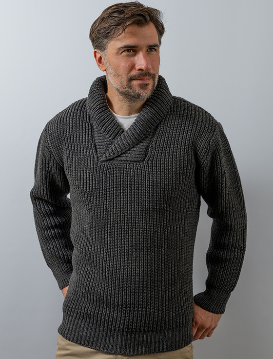 Aran Sweater Market Merino Wool Ribbed Shawl Neck Cardigan