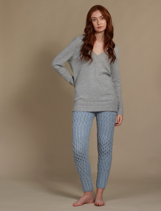 Wool Cashmere Aran Cable Leggings