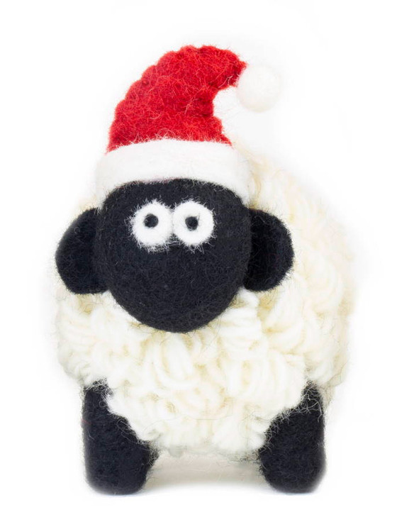Christmas Standing Knitted Mountain Irish Sheep With Santa Hat
