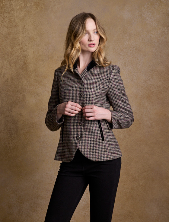 Nicole Tweed Jacket - Plum Hacking Check