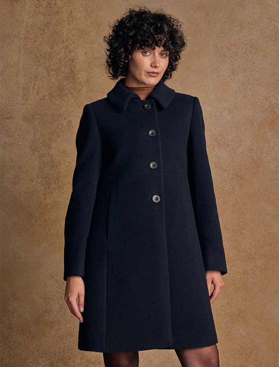 Owen Tweed 3/4 Coat - Deep Navy Melton - [Free Express Shipping Offer]