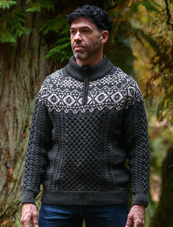 ★aran★ Aran Half-Zip Jacquard Sweater | Aran Sweater Market