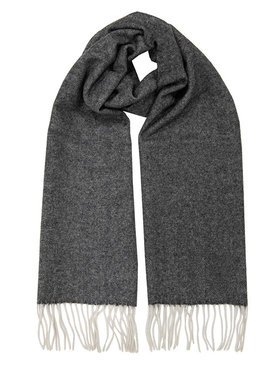 Cashmere Scarf - Bone & White Herringbone