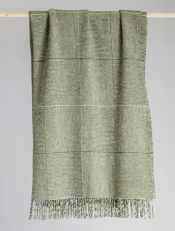 Irish Wool Basket Weave Throw - Green | Aran Sweater Market