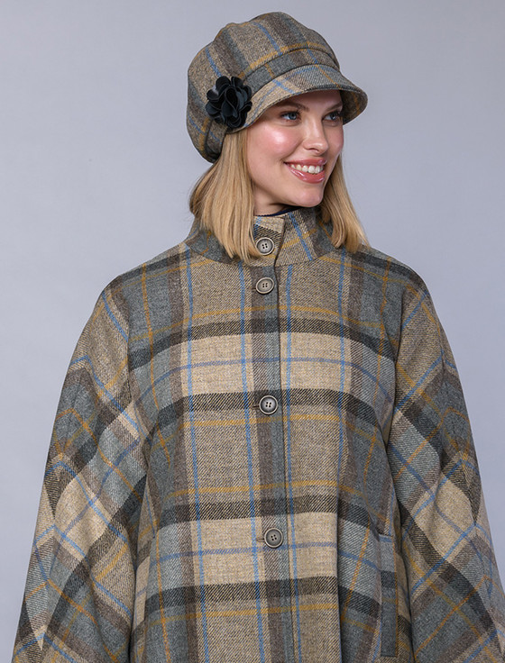 Ladies Tweed Newsboy Hat - Beige, Grey & Orange | Aran 