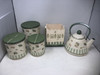 PFALTZGRAFF NATUREWOOD PIECES TEA KETTLE 3 CANISTER TISSUE BOX -PREOWNED