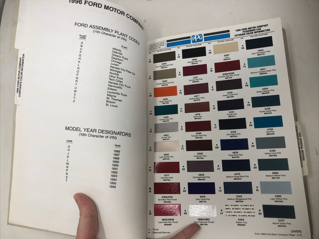 PPG 1996 CORPORATE GM FORD CHRYSTLER COLOR INFORMATION BOOKLET MANUAL -PREOWNED