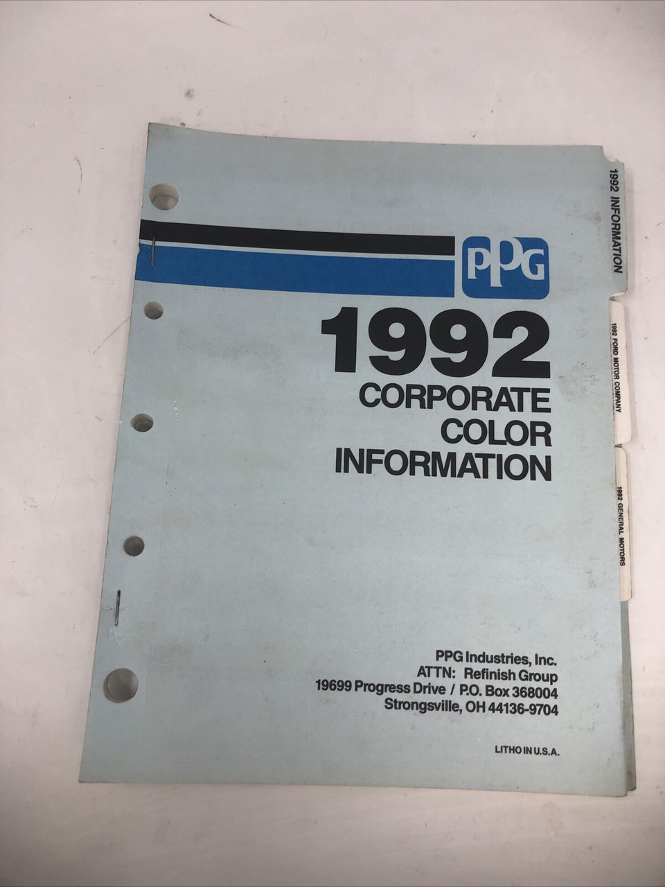 PPG 1992 CORPORATE GM FORD CHRYSTLER COLOR INFORMATION BOOKLET MANUAL -PREOWNED