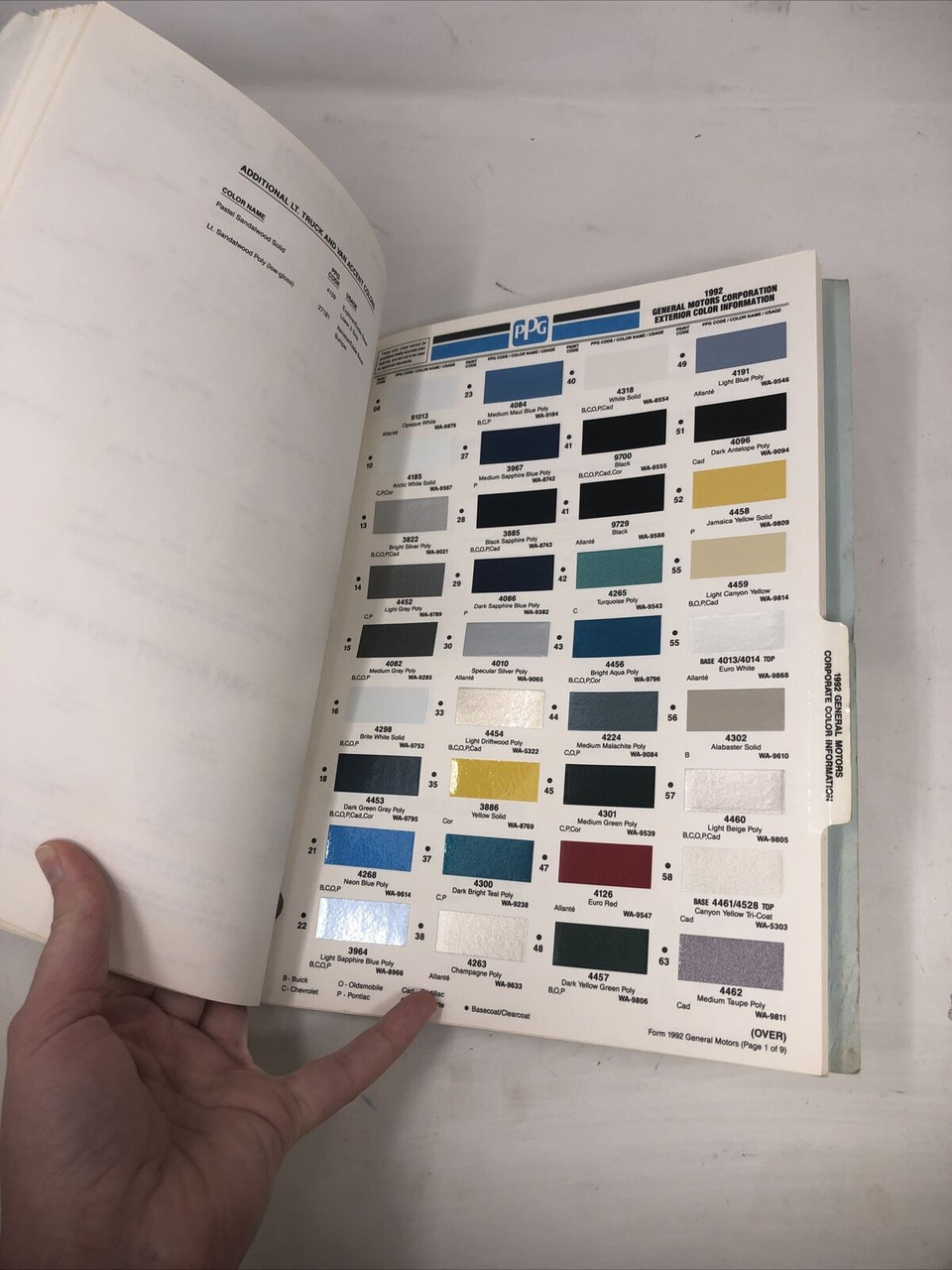PPG 1992 CORPORATE GM FORD CHRYSTLER COLOR INFORMATION BOOKLET MANUAL -PREOWNED