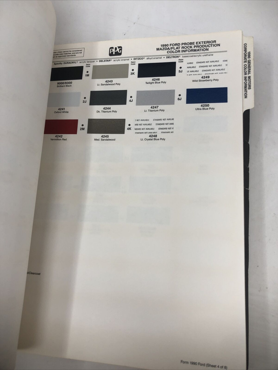 PPG 1990 CORPORATE GM FORD CHRYSTLER COLOR INFORMATION BOOKLET MANUAL -PREOWNED