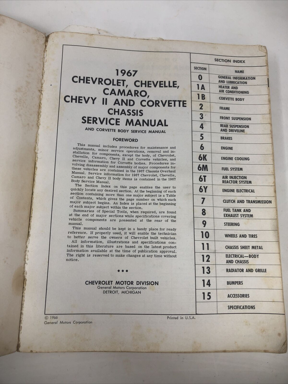 CHASSIS SERVICE MANUAL 1967 CHEVROLET CAMARO CORVETTE  - PREOWNED