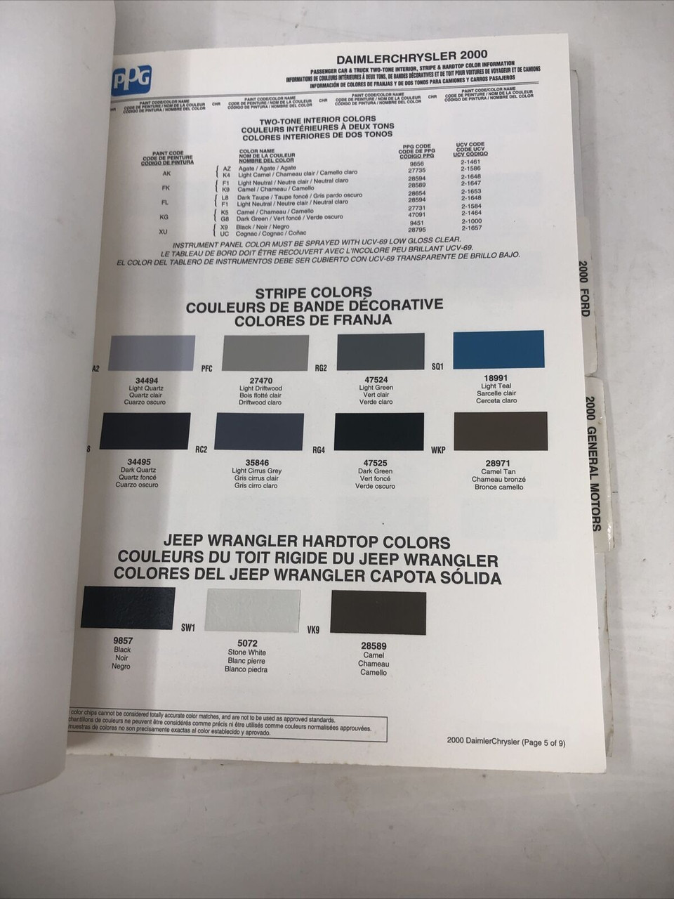 PPG DOMESTIC FORD GM CHRYSTLER COLOR INFORMATION 2000 BOOK MANUAL - PREOWNED