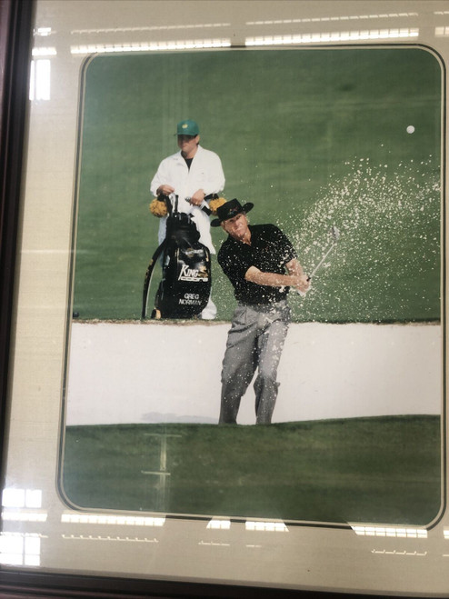 FRAMED GOLF PICTURES GREG NORMAN GREAT WHITE SHARK SIGNED - PREOWNED