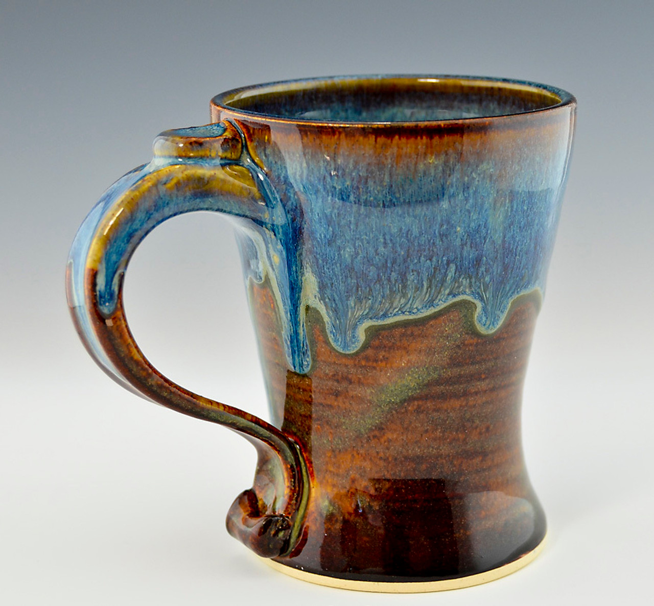 Handmade Stoneware Tall Coffee Mug Blue Brown Gifted Pottery   11017 Ed  08135.1453146353 