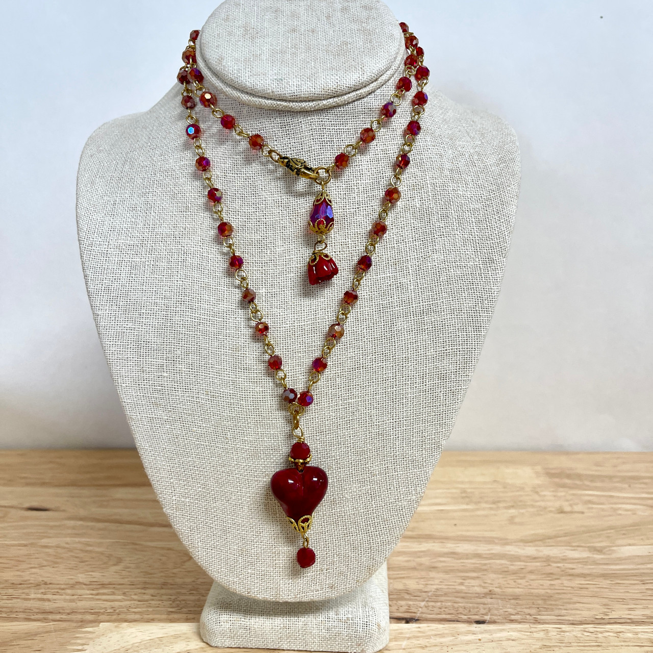 Red glass heart necklace cheap