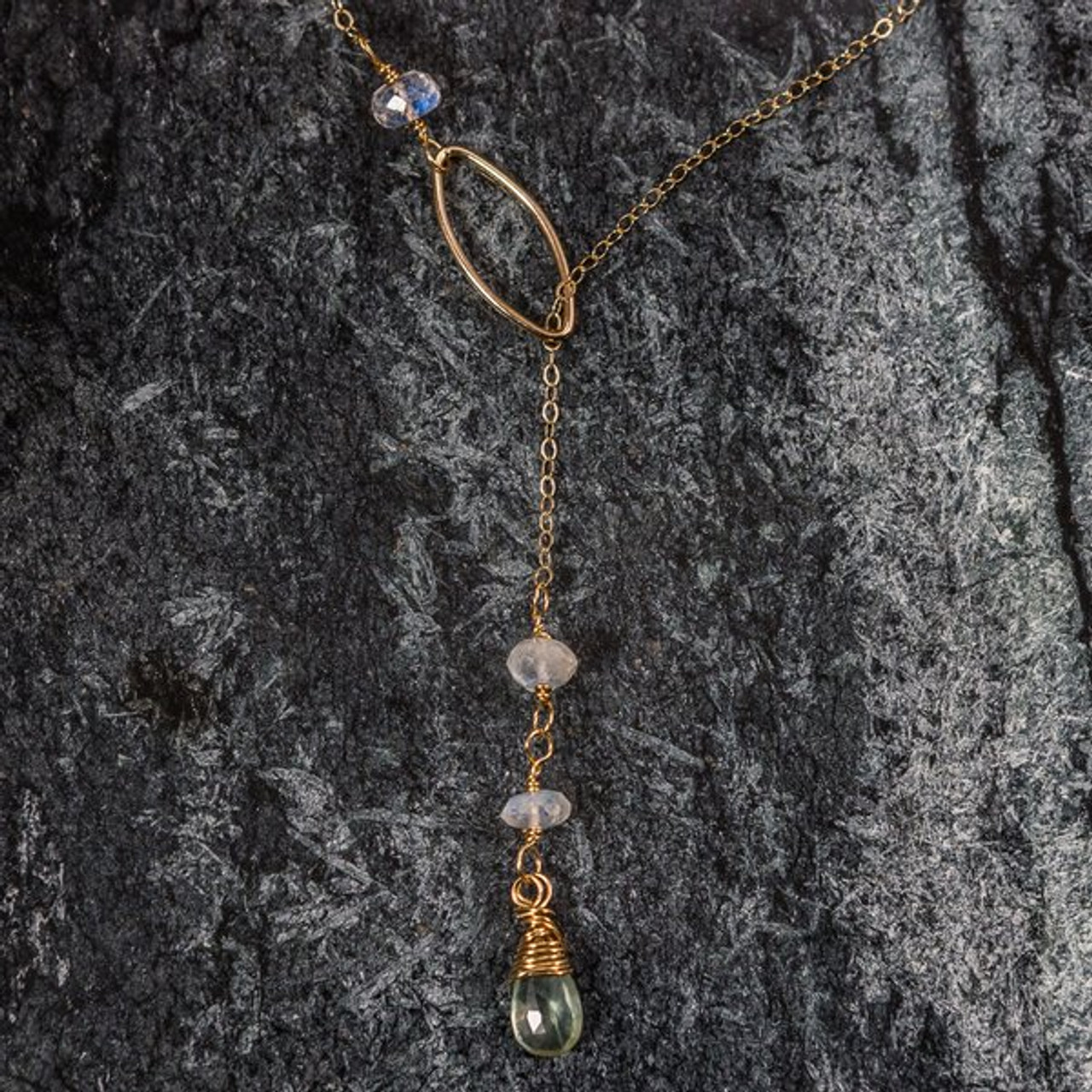 Gold and Gemstone Lariat Necklace