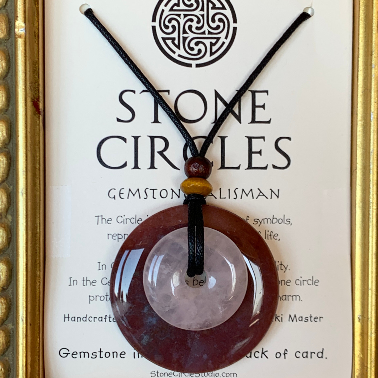 Stone Circle Pendant Rainbow Jasper And Rose Quartz