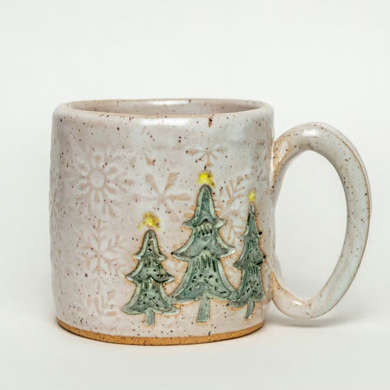 2 Handmade Ceramic White Mugs, 10 Oz Pottery Coffee Mugs With Tree Print,  Gift for Mom 