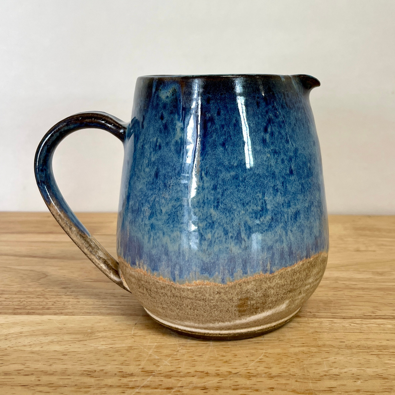 Handmade Pottery 32 OZ Blue Pitcher