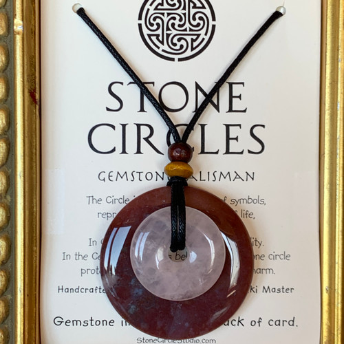 Stone Circle Pendant Rainbow Jasper And Rose Quartz