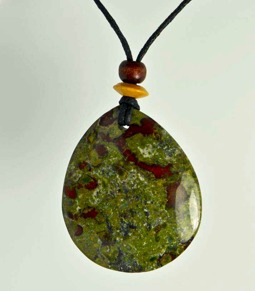 Rock Art, Polished Stone Pendant Jewelry, Green, Red, Dragon Jasper