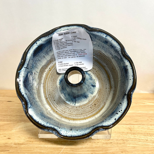 Handmade pottery Pound Cake Baker, Blue Cream Glaze