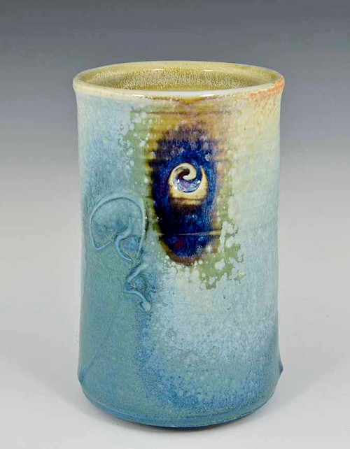 Handmade Porcelain Utensil Holder 7.5 Inch Blue Crystal