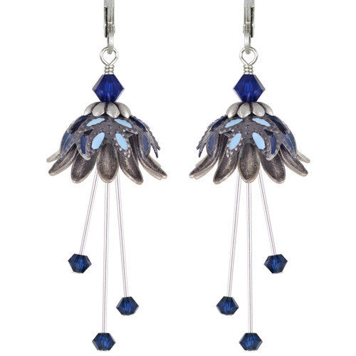 Flower Fairy Earrings - Daisy Oracle Silver, Navy and Lt Blue