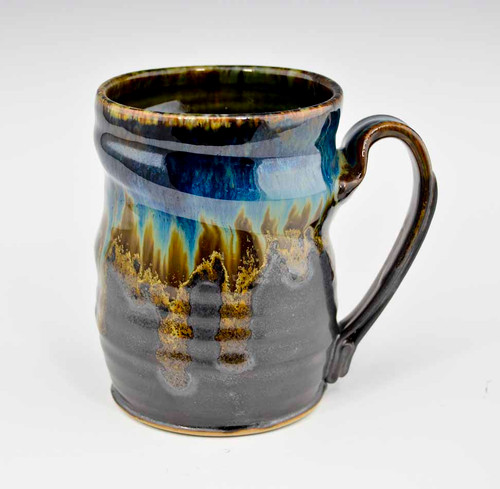 Handmade Pottery Mug 4" in Blue Graphite / Gold Glaze
