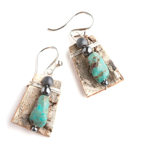 Turquoise, Hematite, Sterling Silver Earrings