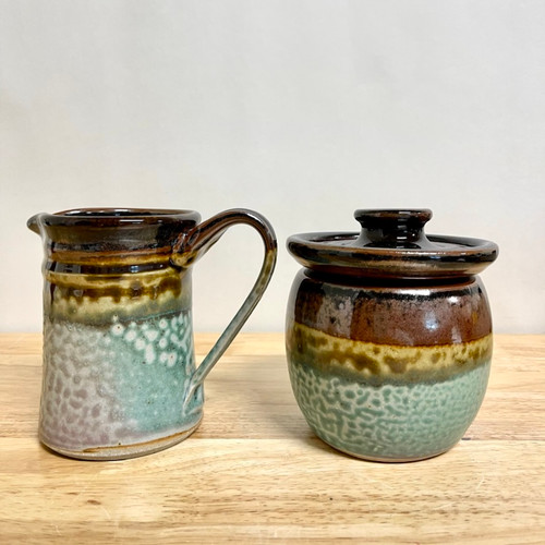 White Creamer and Sugar Set, Honey Pot, Ceramic Sugar Bowl