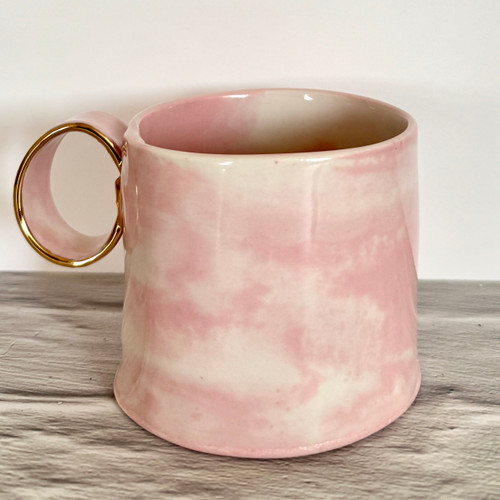 Handmade White Porcelain Marble Pink Mug