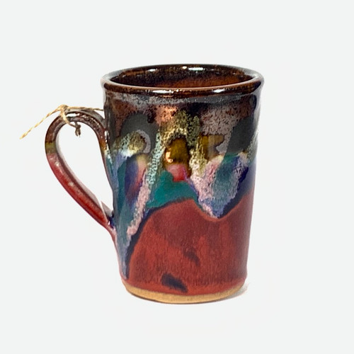 Handmade Coffee Mug  Red, Brown and Blue