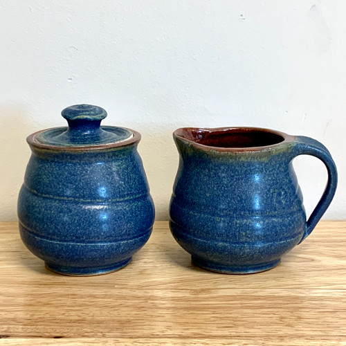  Handmade Creamer and Sugar Pottery Set - Deep Blue