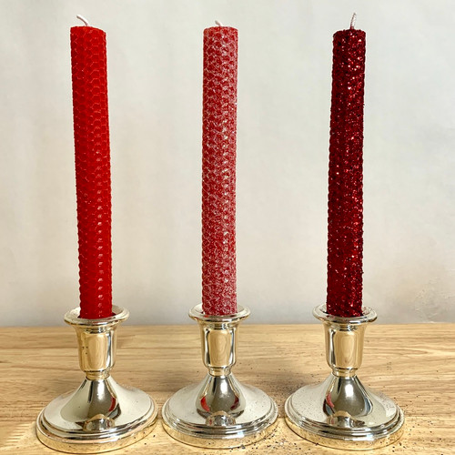 Beeswax Honeycomb Taper Candle  -  Red
