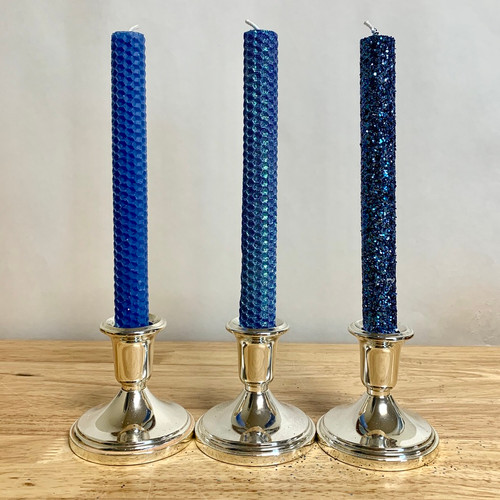 Beeswax Honeycomb Taper Candle  - Blue